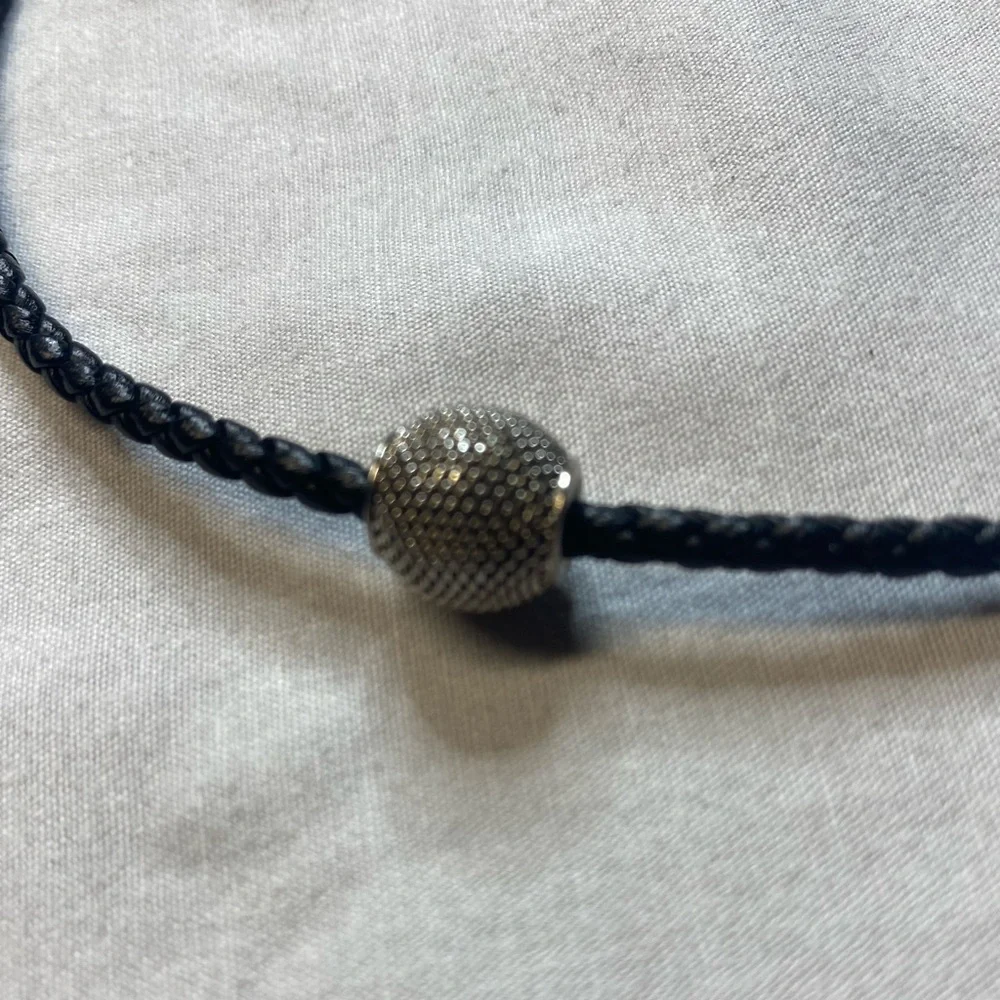 TIFFANY & CO MENS VINTAGE STERLING  NECKLACE BRAIDED BLACK LEATHER 18-1/2” NEW - Picture 4 of 7